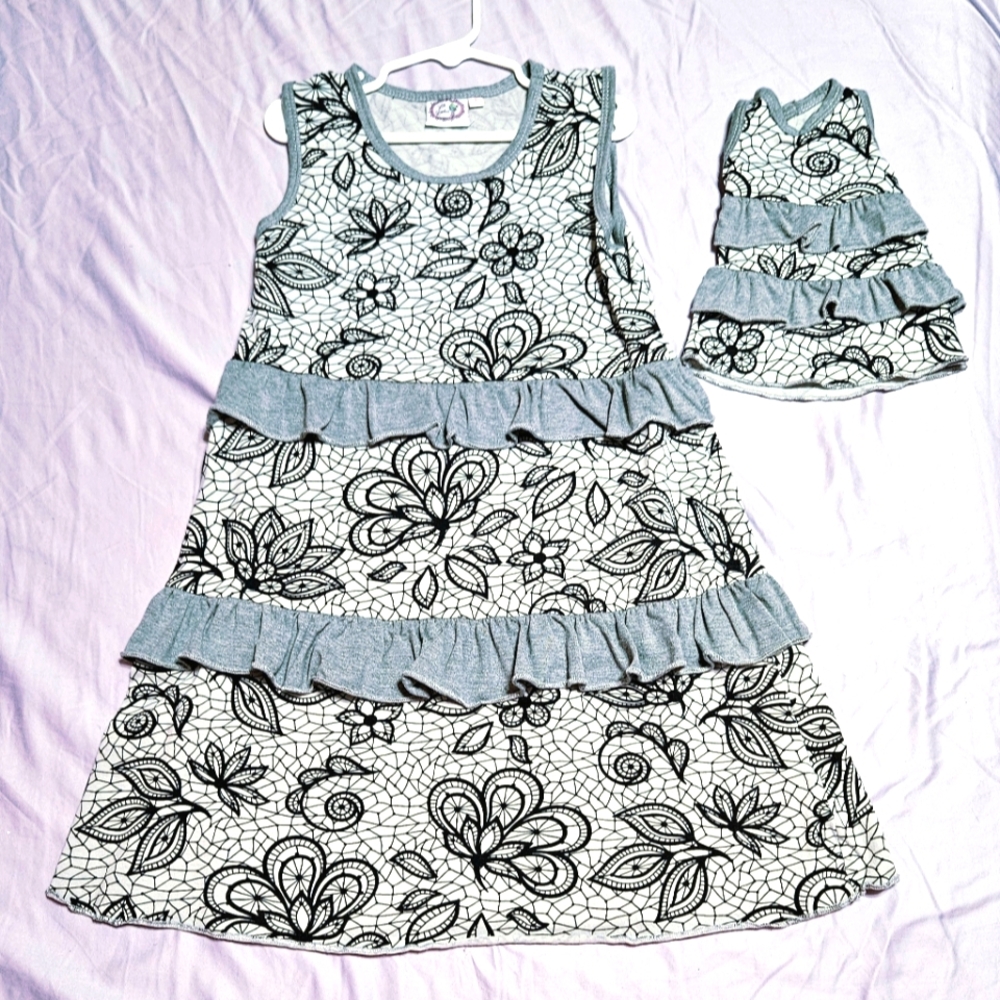 Lilli Lovebird Size 8 Floral Patterned Kids Dress & Doll Dress Set